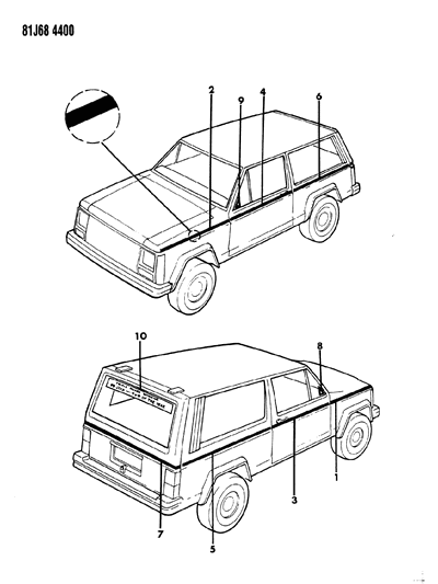 1985 Jeep Cherokee Decals, Exterior Diagram 7