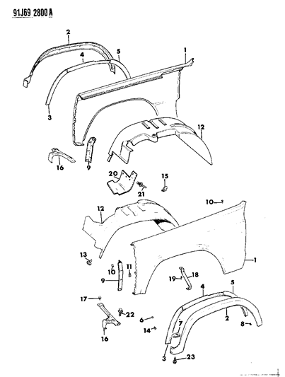 1992 Jeep Cherokee Fenders, Front Diagram