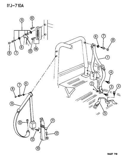 1994 Jeep Wrangler Rear Left Retractor Seat Belt Diagram for 55217083