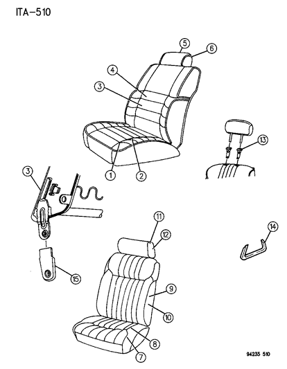 1994 Chrysler LeBaron Sedan Front Seat Diagram 1