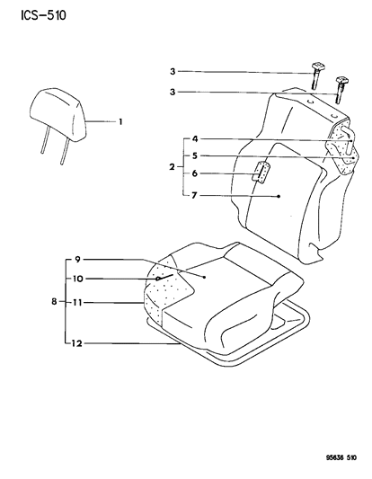 1995 Chrysler Sebring Front Seats - Right Diagram