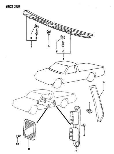 1990 Dodge Ram 50 Rear Duct & Garnish Air Outlet Diagram