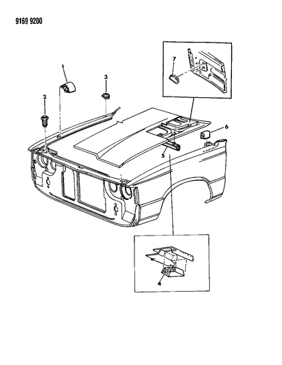 1989 Dodge Aries Bumpers & Plugs, Fender, Hood Diagram