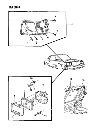 1988 Dodge Aries Lamps - Front Diagram