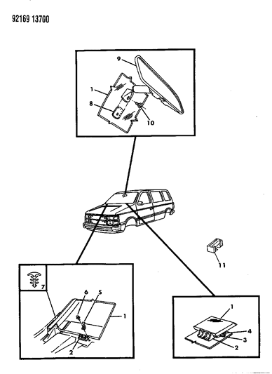 1992 Dodge Caravan Glass - Windshield & Mirror Diagram