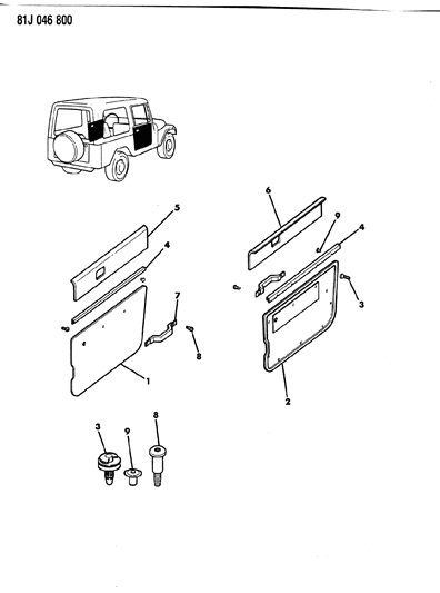 1985 Jeep Wrangler Door Trim Panel Full Hard Doors Diagram 2