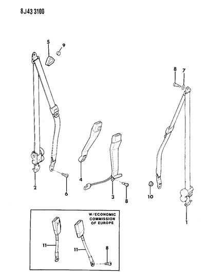 1990 Jeep Wagoneer Seatbelts - Front Seat Diagram 2