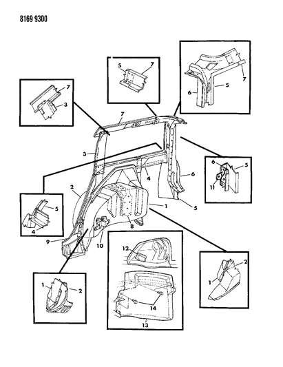 1988 Dodge Aries Quarter Inside & Wheelhouse Outer Panel Diagram 3