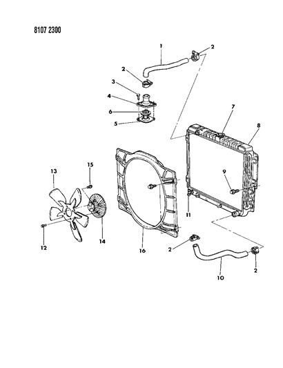 1988 Dodge Diplomat Radiator & Related Parts Diagram