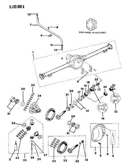 1989 Jeep Comanche Housing & Differential, Rear Axle Diagram 2