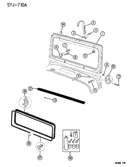 1995 Jeep Wrangler Windshield Frame, Hinges, And Seals Diagram