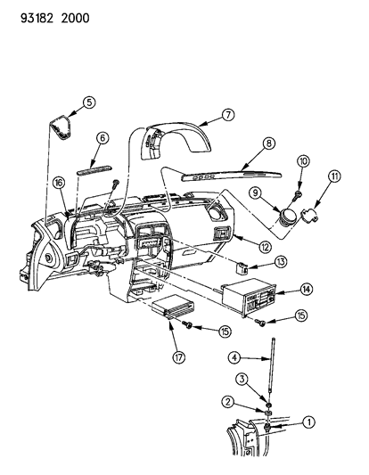 1993 Dodge Daytona Instrument Panel, Radio & Antenna Diagram