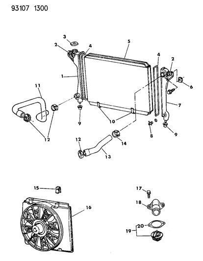 1993 Chrysler LeBaron GTC Radiator & Related Parts Diagram 2