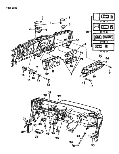 1984 Chrysler Laser Instrument Panel Cluster, Switches, Glovebox & Speakers Diagram