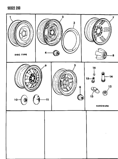 1990 Dodge Ram Wagon Wheels & Hardware Diagram
