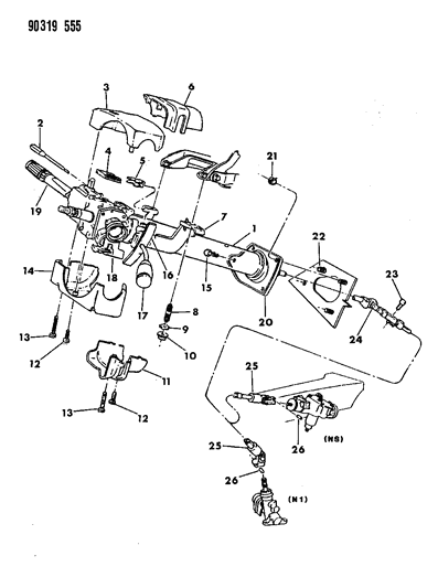 1993 Dodge Dakota Column, Steering Upper And Lower Diagram