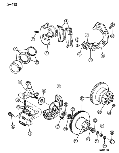 1995 Dodge Ram Van Brakes, Front Diagram