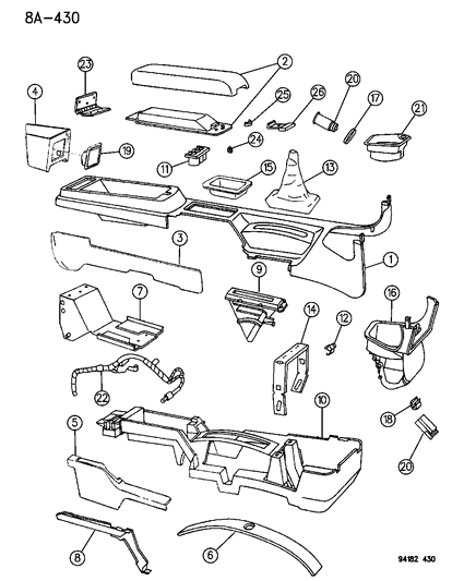 1995 Chrysler LeBaron Console, Center Diagram