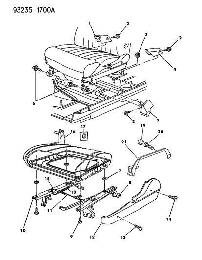 1993 Chrysler LeBaron Sedan Adjuster - Manual & Covers Diagram