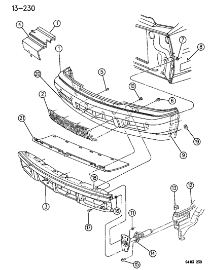 1994 Chrysler LeBaron GTC Fascia, Front Diagram