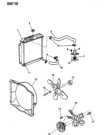 1990 Dodge W350 Radiator & Related Parts Diagram 1