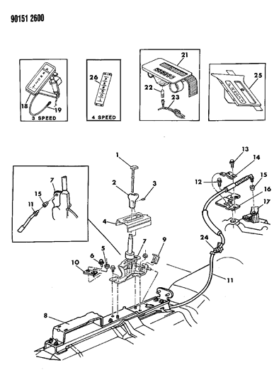 1990 Chrysler TC Maserati Controls, Gearshift, Floor Shaft Diagram