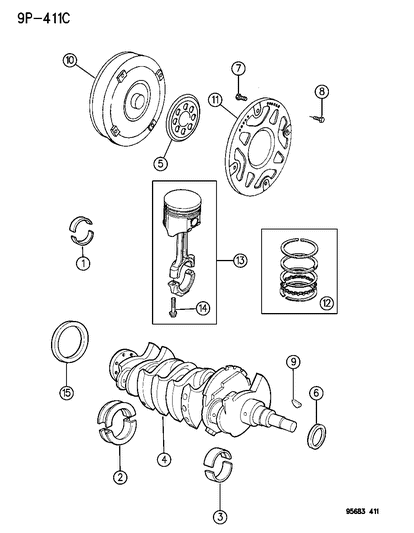 1995 Dodge Avenger Crankshaft , Piston & Torque Converter Diagram 1