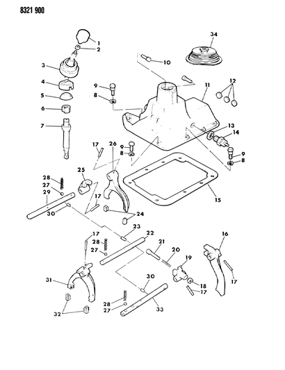 1989 Dodge W150 Controls, Gearshift Diagram 1