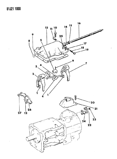 1986 Jeep Wrangler Shift Forks, Rails And Shafts Diagram 7