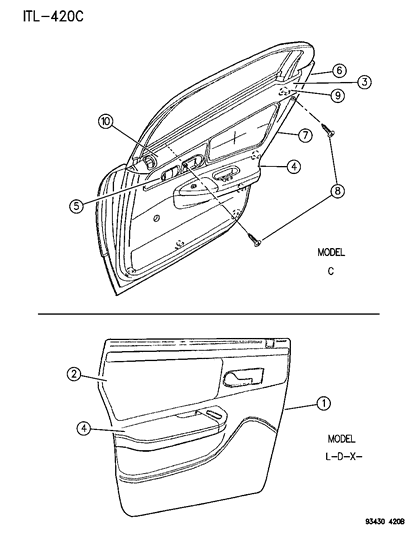 1993 Dodge Intrepid Door Panel - Rear Diagram