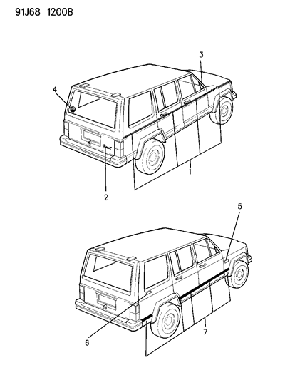1993 Jeep Cherokee Decals, Exterior Diagram 4