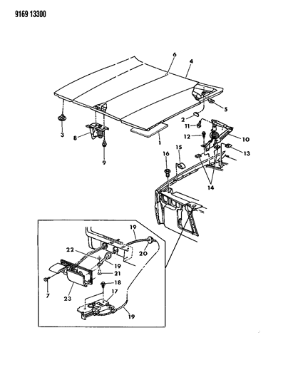 1989 Dodge Lancer Hood & Hood Release Diagram