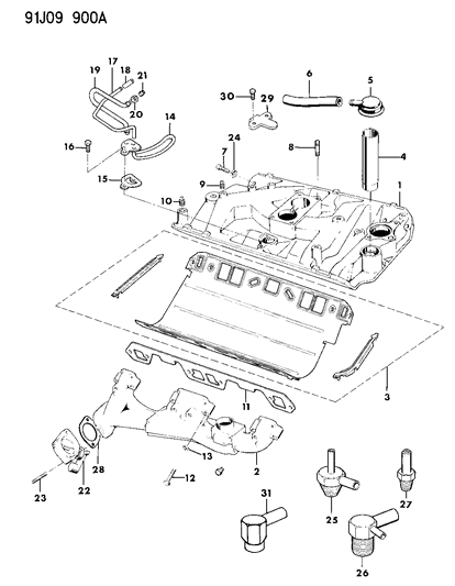 1991 Jeep Grand Wagoneer Manifold, Intake & Exhaust Diagram