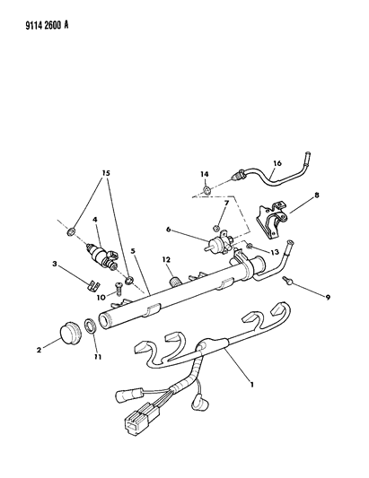 1989 Dodge Shadow Fuel Rail & Related Parts Diagram