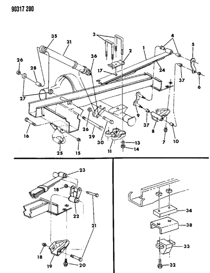 1990 Dodge Ram Wagon Suspension - Rear Leaf With Shock Absorber Diagram 2