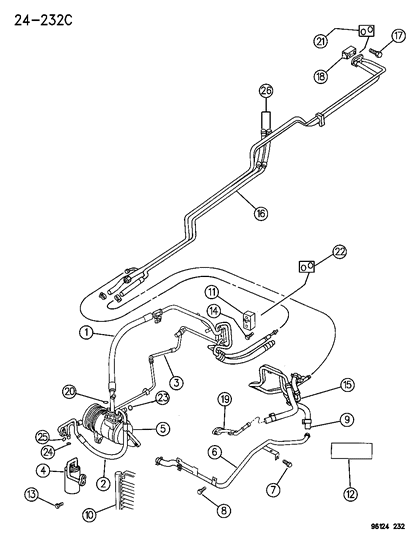 1996 Dodge Caravan Plumbing - Front & Rear Heater & A/C Diagram