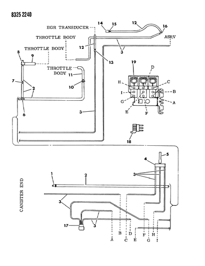 1989 Dodge Ram Wagon EGR & Vapor Canister Hose Harness Diagram 2