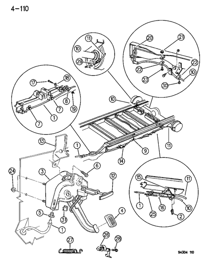 1996 Dodge Ram Wagon Lever & Cables, Parking Brake Diagram 1