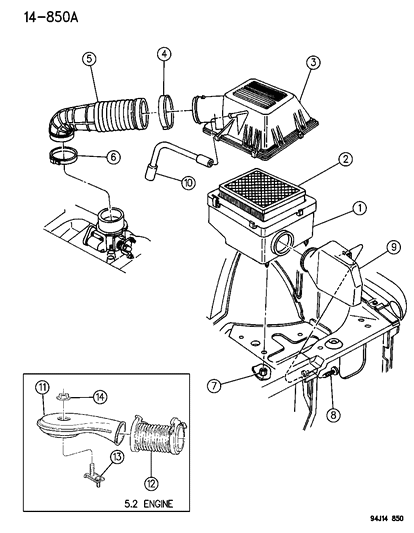 1995 Jeep Grand Cherokee Tube-CRANKCASE Vent To Air Clean Diagram for 53032031