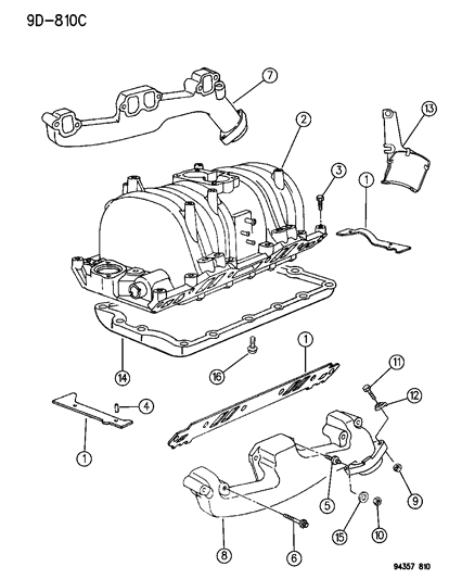 1995 Dodge Dakota Manifolds - Intake & Exhaust Diagram 3