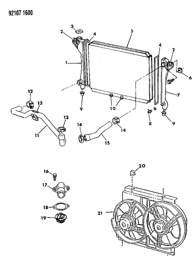 1992 Chrysler New Yorker Salon Radiator & Related Parts Diagram 3