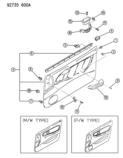 1994 Dodge Colt GROMMET-Front Door Trim Diagram for MB817099