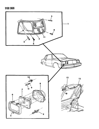 1989 Dodge Aries Lamps - Front Diagram