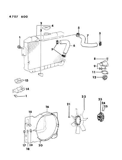 1984 Dodge Conquest Radiator & Related Parts Diagram