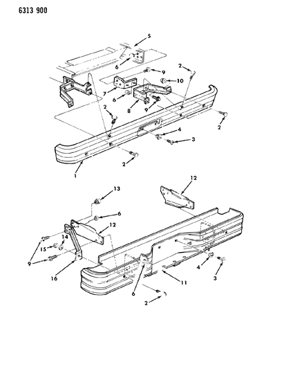 1987 Dodge W350 Bumper, Rear Diagram