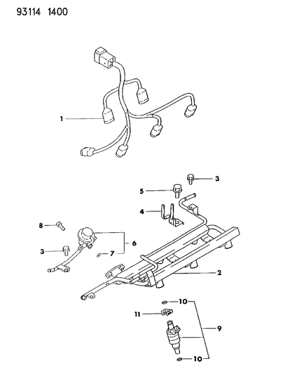 1993 Chrysler Town & Country Fuel Rail & Related Parts Diagram 1