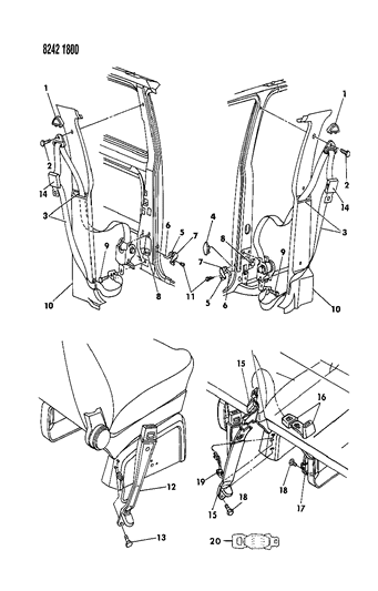 1988 Dodge Caravan Belt - Front Seat Diagram