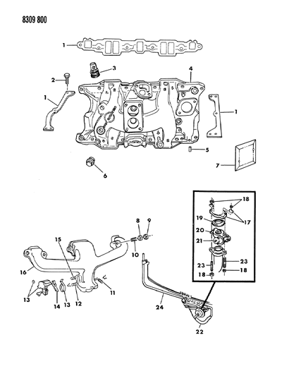 1988 Dodge W350 Manifolds - Intake & Exhaust Diagram 2