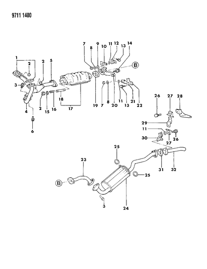 1989 Dodge Raider Exhaust System Diagram 1