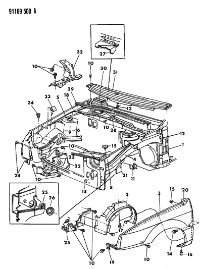 1991 Dodge Shadow Fender & Shield Diagram